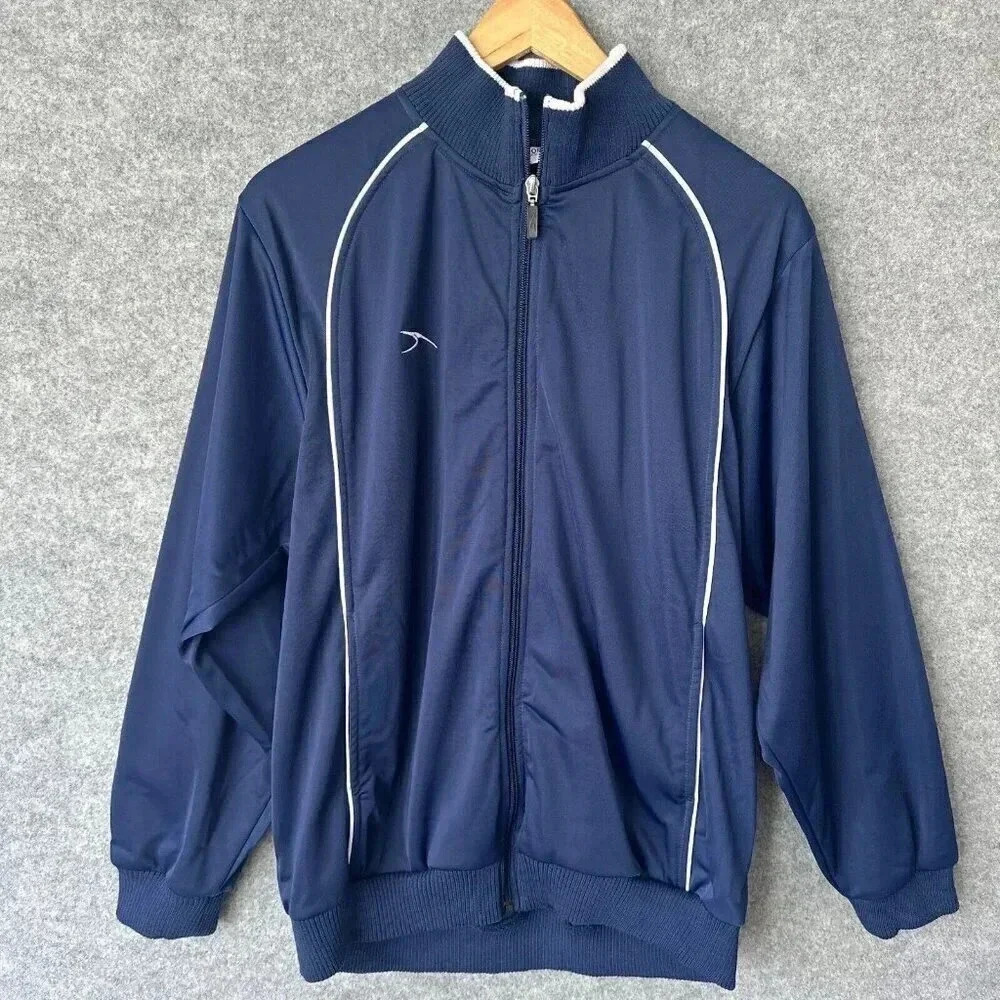 Vintage Track Jacket Mens Medium Score Navy Fleece Piping Soccer Sporty Casual
